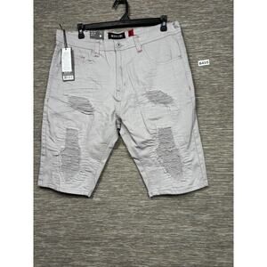 Makobi Shorts Mens 38 Gray Denim Bermuda Distressed Stretch 5 Pocket Zip Fly